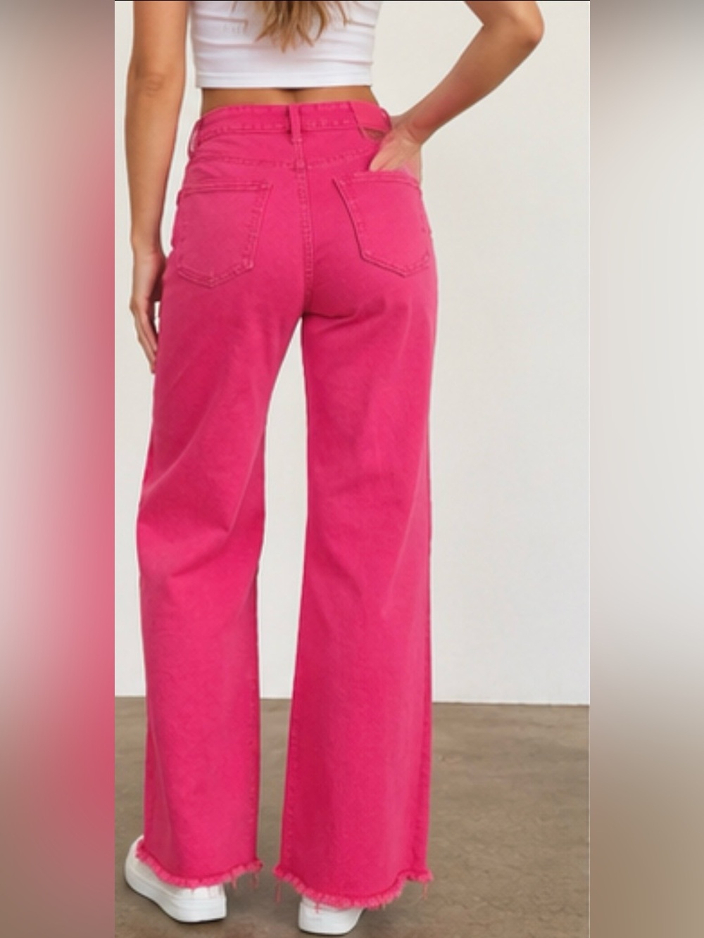 High-Rise Wide Leg Jeans in Hot Pink
